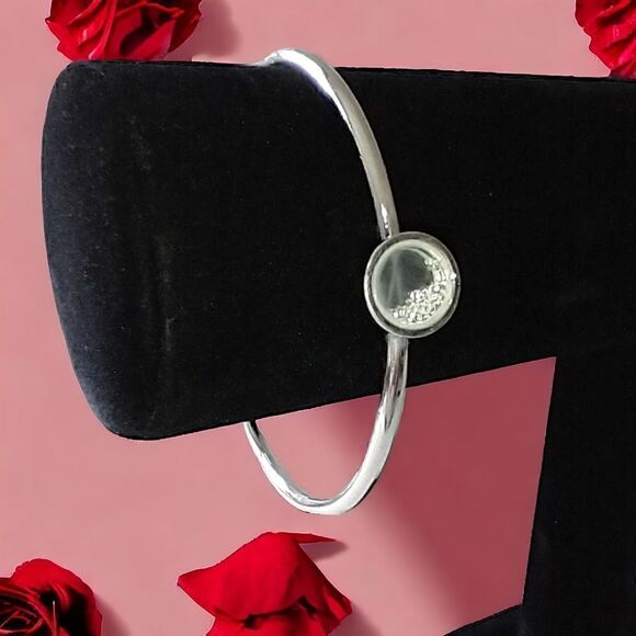 Crystal Floating Charms Locket Bracelet Bangle Silver Tone Modernist Academia. - Picture 7 of 16